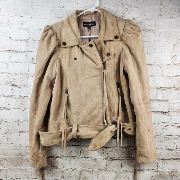 Retrofete Tai Suede Biker Jacket in Tan Size Small NWT - Picture 4 of 15